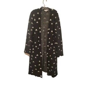 THML Long Sleeve Open Duster Cardigan Sweater In Black W/White Stars Women's MED
